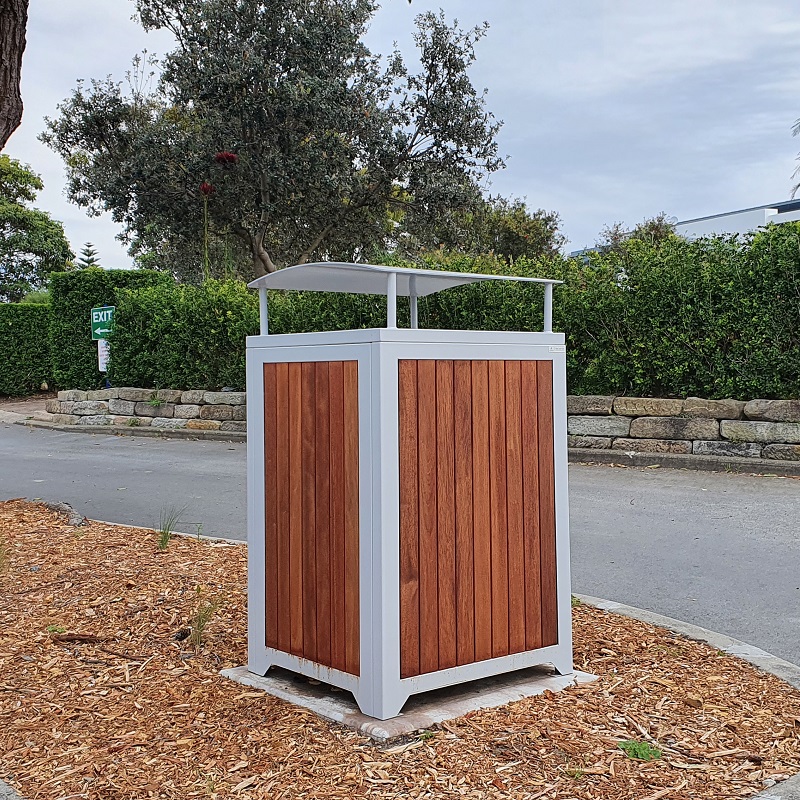 Athens Bin Enclosure - Timber Slat Powder Coated Curved Cover