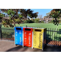 Athens Bin Enclosure - PC Base & Red Cube Cover & Red Door, Blue Cube Cover & Blue Door & Yellow Cube Cover & Yellow Door + Matching Signage