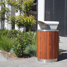 London Bin Covered Top - Stainless Steel - Merbau Slats