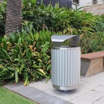 London Bin Covered Top - Stainless Steel - Anodised Aluminium Slats (With PC Pedestal Base)