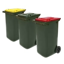 Wheelie Bins - (Base: Dark Green, Lid Colours: Yellow, Dark Green & Red)