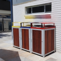 Athens Bin Enclosures - Timber Slat Bases with Custom Coloured Curved Covers