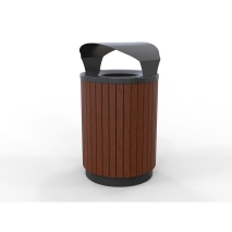 London Bin Covered Top - Powder Coated Black - Merbau Slats