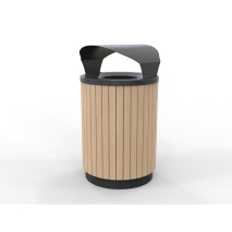 London Bin Covered Top - Powder Coated Black - Wood Grain Aluminium (Blonde Oak)