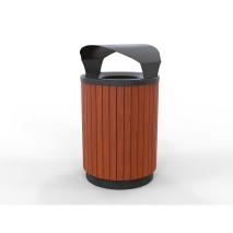 London Bin Covered Top - Powder Coated Black - Wood Grain Aluminium (Western Red Cedar)