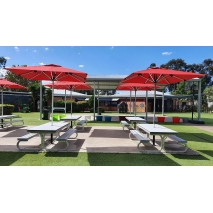 Aluminium Junior Outdoor Learning Setting - Laminate Top with red square umbrella