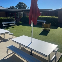 Aluminium Junior Outdoor Learning Setting - Laminate Top with umbrella hole