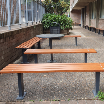 Woodville Bench - Bolt Down - Western Red Cedar with Orbit Table (Monument)