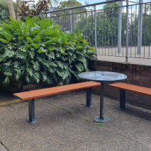 Woodville Bench - Bolt Down - Western Red Cedar with Orbit Table (Monument)