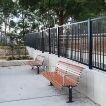 Custom Madrid Seat - Base Plate Leg - Wood Grain Aluminium (Western Red Cedar) w/ armrests