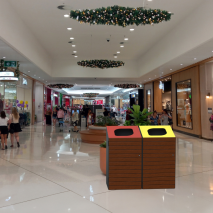 Florence Bin Enclosure Open Top - Merbau Hardwood Door (Red Waste and Yellow Recycling Top)