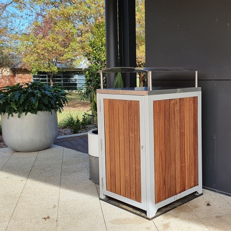 Athens Bin Enclosure - Timber Slat SS Curved Cover