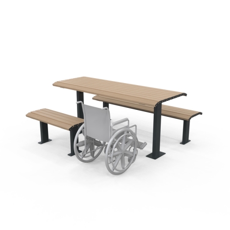 Barcelona Wheelchair Accessible Setting with Benches - Side Accessible - Wood Grain Aluminium - Blonde Oak
