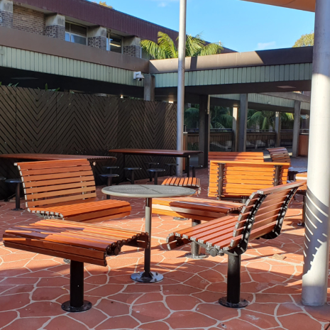 Madrid Single Seat & Bench (Western Red Cedar) with Orbit Table