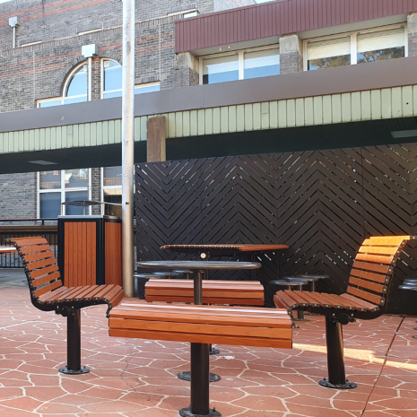 Madrid Single Seat & Bench (Western Red Cedar) with Orbit Table