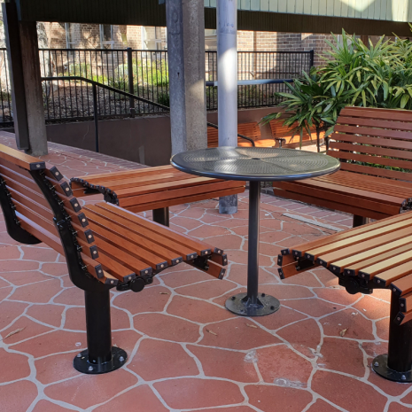 Madrid Single Seat & Bench (Western Red Cedar) with Orbit Table