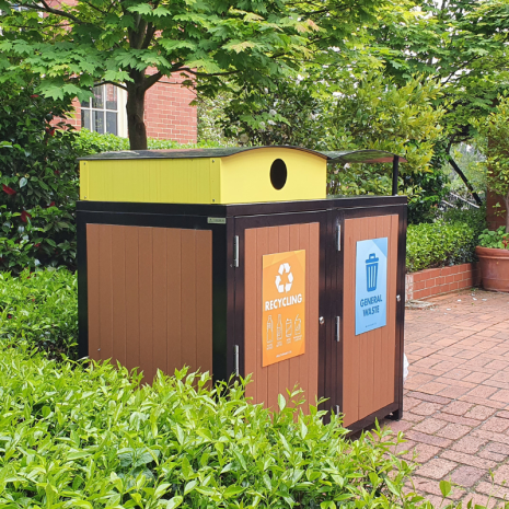 Athens Bin Enclosures - Curved Cover (Recycling and General Waste Signs)