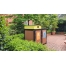 Athens Bin Enclosure - Enviroslat Walnut Base & SS Curved Cover - Waste Streams (Black) - Yellow Chute